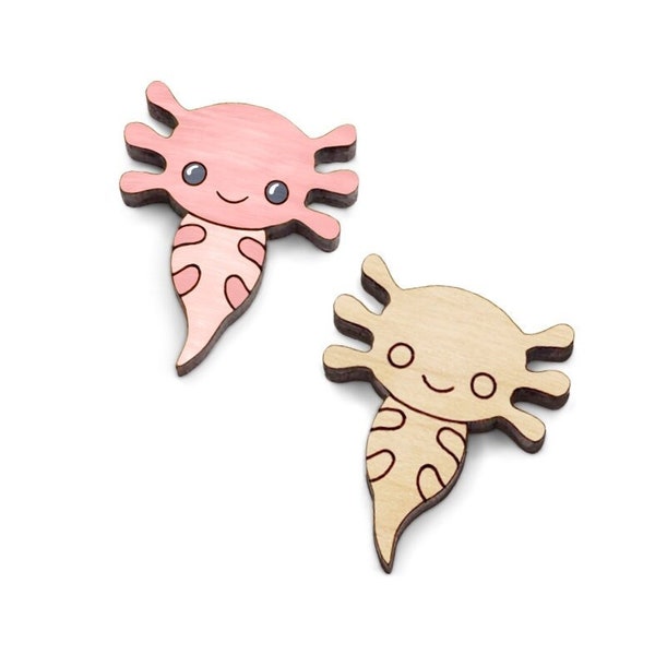 Axolotl Stud Earring Blanks, Engraved Wood Jewelry Cabochon Blanks, Small Wood Shapes, GT-00-0549