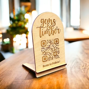 Custom QR Code Engraved Wood Arch Tabletop Sign, Social Media Sharing or Payment, Payment Sign, GT-09-0003