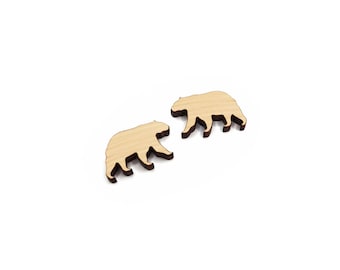Bear Shaped Wood or Acrylic Stud Earring Blanks, Glitter Acrylic Jewelry Cabochon Blanks, Laser Cut Shape, GT-00-0080