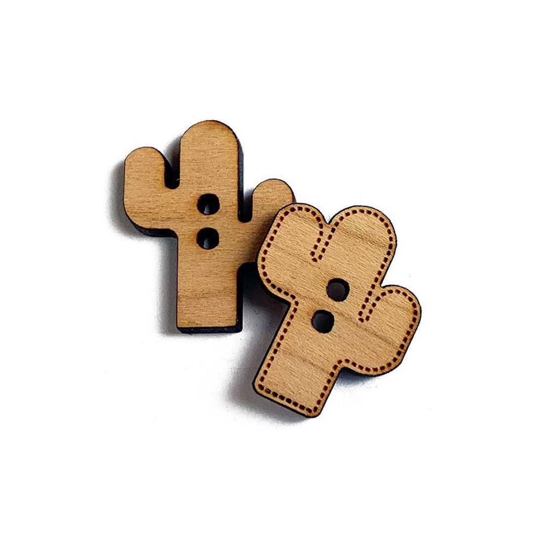 Cactus Buttons, Wooden Buttons, Laser Cut Wood Buttons, Knitting ...