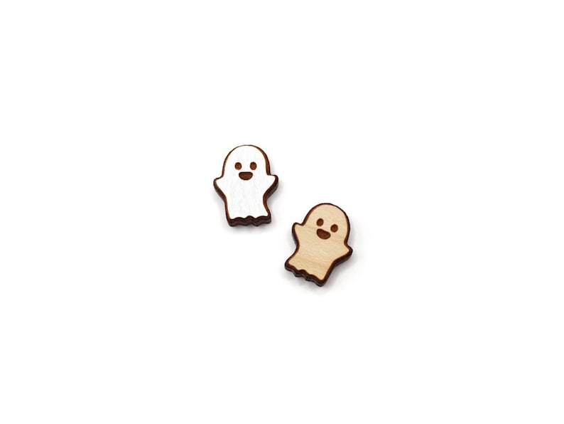 Stud Earring Blanks, Ghost Ready to Paint Laser Cut and Engraved Wood Flat Back Stud Earring Blanks, GT-00-0133 image 1
