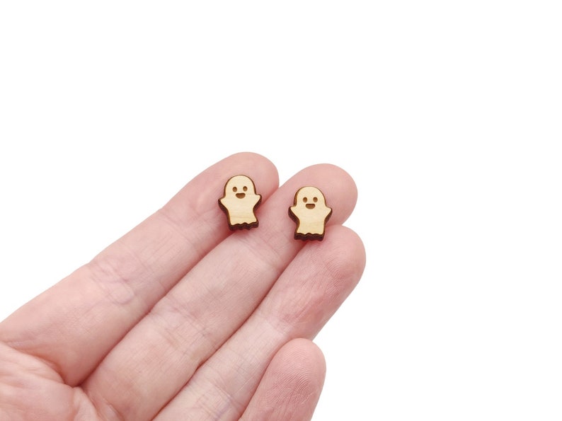 Stud Earring Blanks, Ghost Ready to Paint Laser Cut and Engraved Wood Flat Back Stud Earring Blanks, GT-00-0133 image 2