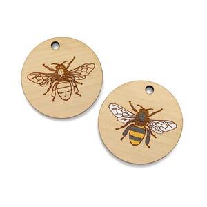Honey Bee Engraved Round Wood Keychain Charm Blanks, Car Charm Blanks, Bag Charm Blanks, GT-01-0166