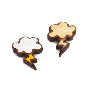Cloud and Lightning Earring Blanks, Unfinished Wood Stud Cabochon Earring Blanks, Ready to Paint, Made in USA, GT-00-0056