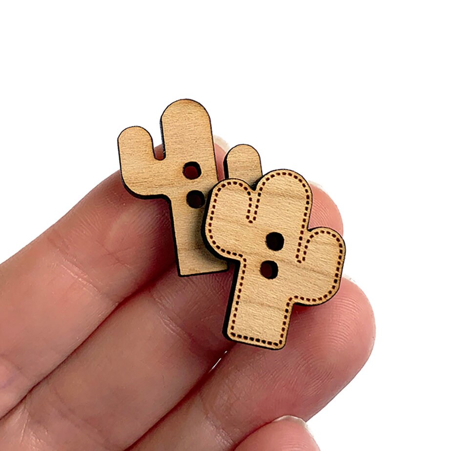 Cactus Buttons, Wooden Buttons, Laser Cut Wood Buttons, Knitting ...