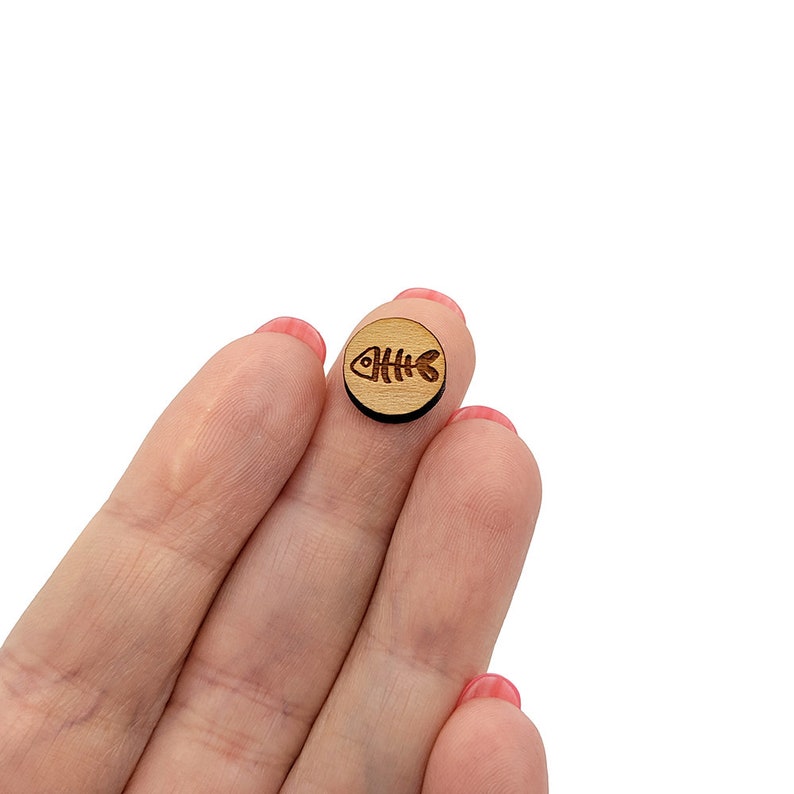 Laser Cut Wood Wood Cabochon Earring Supplies Mini Wood Shape GT-00-0029 Fish Bone Mini Wooden Shapes Wood Flat Back