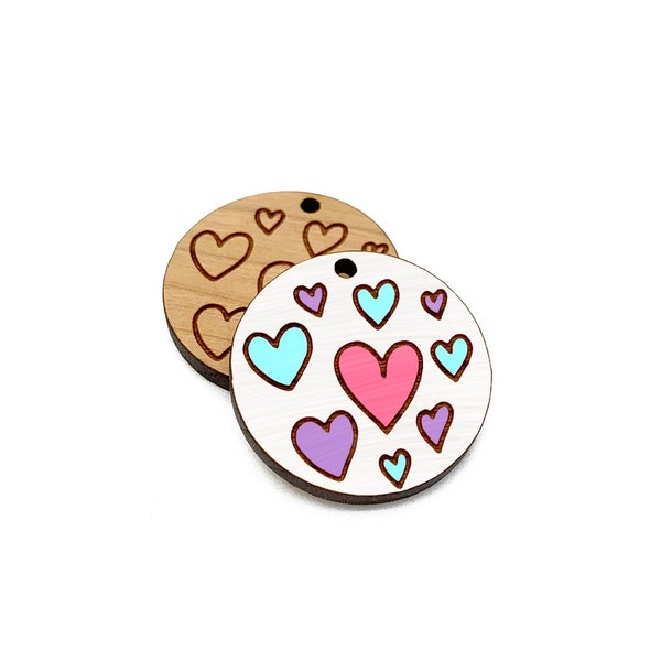 Scribble Hearts Wood Earring Blanks, Wood Blank, Jewelry Blanks, Wood Necklace Blanks, Wood Drop, Wooden Blanks, Jewelry Blank, GT-01-0061