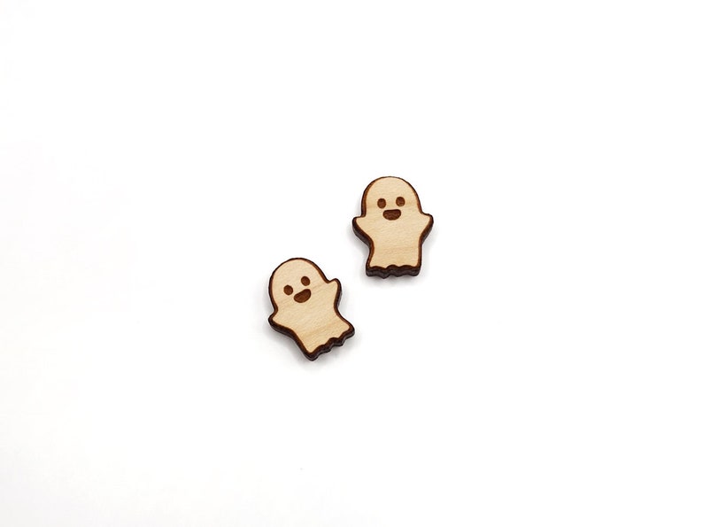 Stud Earring Blanks, Ghost Ready to Paint Laser Cut and Engraved Wood Flat Back Stud Earring Blanks, GT-00-0133 image 6