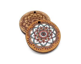 Mandala Wood Jewelry Charm Blanks, Engraved Unfinished Wood Cutouts for Jewelry Making & Crafts, GT-01-0065