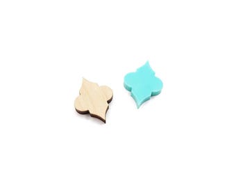 Arabesque Ornament Shaped Wood or Acrylic Stud Earring Blanks, Glitter Acrylic Jewelry Cabochon Earring Blanks, GT-00-0512