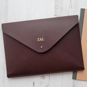 A4 MONOGRAM Leather Document Portfolio Folio Case Letter Paper Folder Holder Custom Personalized Chocolate image 1