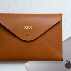 MacBook 12 inch MONOGRAM leather sleeve case custom Personalized Tan image 1