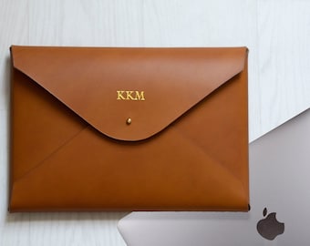 MacBook 12" inch MONOGRAM leather sleeve case custom Personalized - Tan