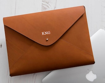 MacBook Pro 13.3" MONOGRAM Leather sleeve case Custom Personalized - Tan