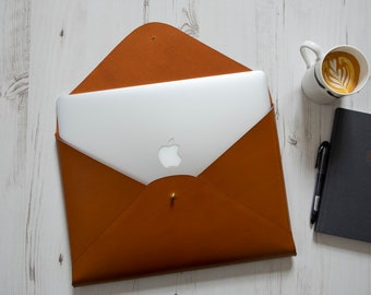 MacBook Pro 16" Leather Sleeve Laptop Case Holder MONOGRAM  - Tan