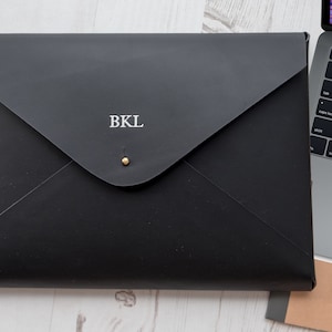 MacBook Air 13&quot; MONOGRAM Leather sleeve Case Folder Holder Custom Personalized - Black