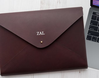 MacBook 12" inch MONOGRAM Leather sleeve case holder Custom Personalized - Chocolate