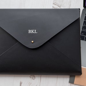 MacBook 12" inch MONOGRAM Leather sleeve Case Folder Holder Custom Personalised - Black image 1
