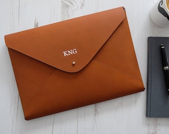 A4 MONOGRAM Portadocumenti in pelle Portfolio Folio Case Letter Paper Folder Personalizzato Personalizzato - Tan