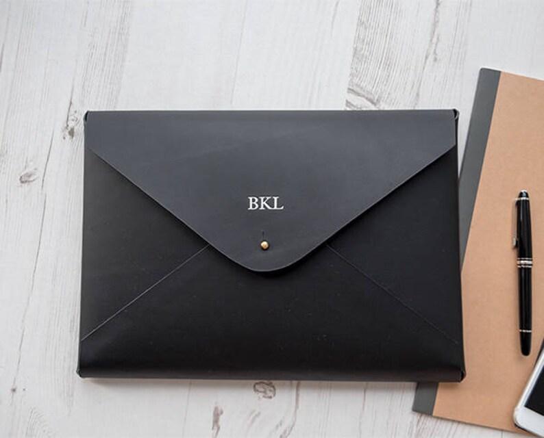 MacBook 12" inch MONOGRAM Leather sleeve Case Folder Holder Custom Personalised - Black image 6