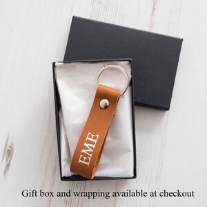 Personalized Leather Keyring Keychain keyfob monogram housewarming gift TAN add gift box