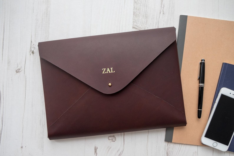 A4 MONOGRAM Leather Document Portfolio Folio Case Letter Paper Folder Holder Custom Personalized Chocolate image 1