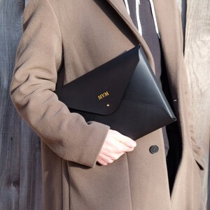 MacBook 12" inch MONOGRAM Leather sleeve Case Folder Holder Custom Personalised - Black image 2