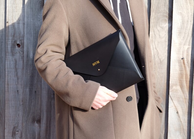 MacBook 12" inch MONOGRAM Leather sleeve Case Folder Holder Custom Personalised - Black image 2