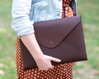 MacBook Pro 15" MONOGRAM Leather Sleeve Case Laptop Holder - Chocolate Brown