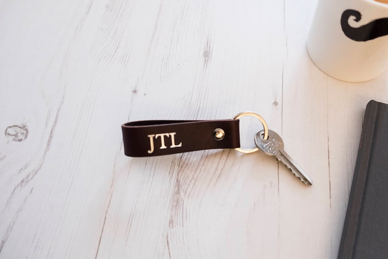 Personalised Leather Keyring Key fob Keychain housewarming gift monogram no gift box