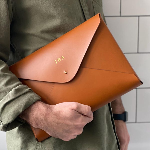 A4 MONOGRAM Leather Document Holder - Tan