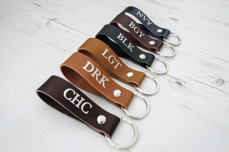 Personalised Leather Keyring Key fob Keychain housewarming gift monogram image 2