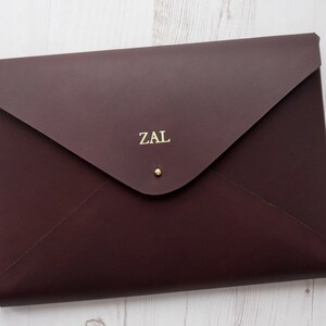 A4 MONOGRAM Leather Document Portfolio Folio Case Letter Paper Folder Holder Custom Personalized Chocolate image 2