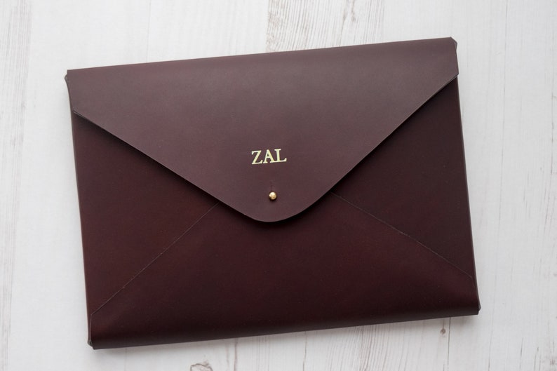 A4 MONOGRAM Leather Document Portfolio Folio Case Letter Paper Folder Holder Custom Personalized Chocolate image 2