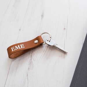 Personalized Leather Keyring Keychain keyfob monogram housewarming gift TAN image 2