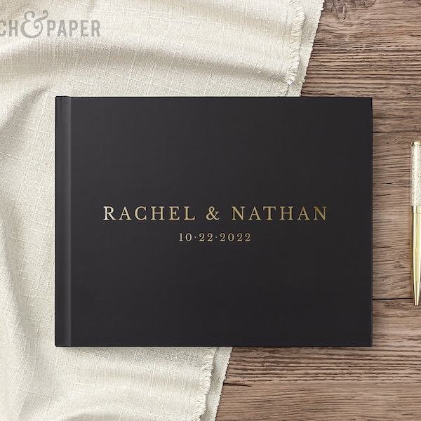 Wedding Guest Book Wedding Guestbook Horizontal Landscape Guest Book Gold Foil Personalized Hardcover Guest Book Photo Album