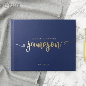 Wedding Guest Book Real Gold Foil Horizontal Wedding Book with Names, Wedding Photo Album Sign in Book Hardcover, Colors Available