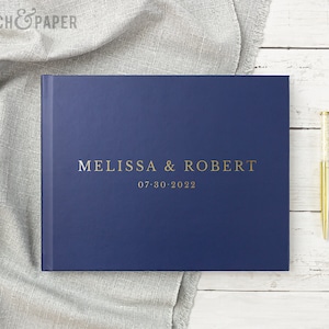 Wedding Guest Book Horizontal Landscape Wedding Book, Gold Foil Guestbook Photo Album, Colors Available