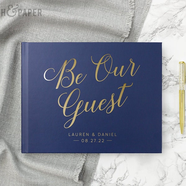 Navy Wedding Guestbook Rustic Wedding Guest Book Photo Album Hardcover Wedding Album Horizontal Sign In Book Colors Available