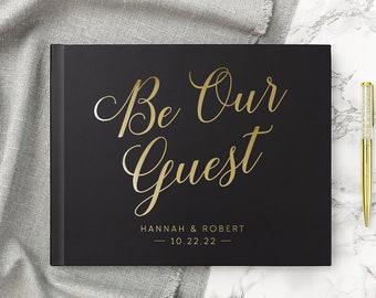 Wedding Guest Book Black and Gold Wedding Guestbook Wedding sign in Book, Hardcover Guest Book Custom Wedding Book