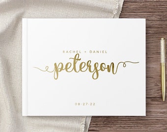 Wedding Guest Book with Gold Foil, Custom Unique Guestbook Idea with Brush Script Hand Lettering, Foil Wedding Album Photobooth Keepsake