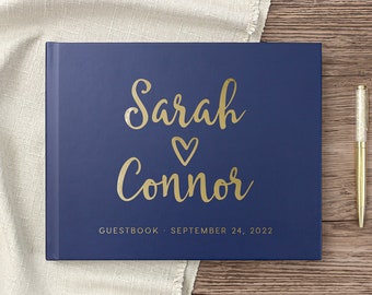 Wedding Guest Book Horizontal Landscape Wedding Book, Gold Foil Guestbook Photo Album, Colors Available