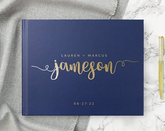 Wedding Guest Book Real Gold Foil Horizontal Wedding Book with Names, Wedding Photo Album Sign in Book Hardcover, Colors Available