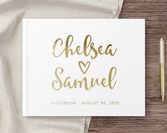 Wedding Guest Book White Gold Foil Guest Book Photobooth Guestbook Personalized Sign In Reception Book Colors Available