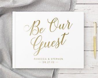 Wedding Guest Book White Gold Foil Guest Book Photobooth Guestbook Personalized Sign In Reception Book Colors Available