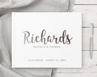 Wedding Guest Book Landscape Wedding Book Real Gold or Silver Foil White Wedding Guestbook Personalized Names Colors Available