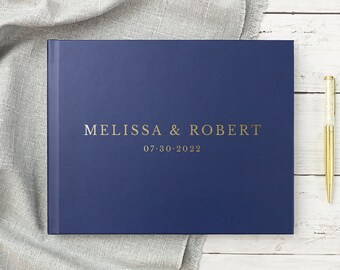 Wedding Guest Book Horizontal Landscape Wedding Book, Gold Foil Guestbook Photo Album, Colors Available