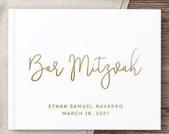 Bar Mitzvah Guest Book Bar Mitzvah Sign in Book Personalized Photo Album for Bar or Bat Mitzvah Celebration, White and Gold