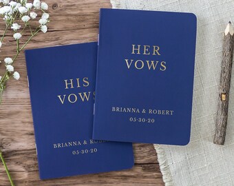 Navy and Gold Wedding Vow Books, Gold Foil Press on Navy Blue Notebook, Set of 2 His Her Bride Groom Marriage Personalized Vow Booklets