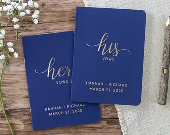 Wedding Vows Book, Marriage Vows, Personalized Wedding Vow Books, Navy and Gold Foil Custom Bride and Groom Vow Books, Set of 2